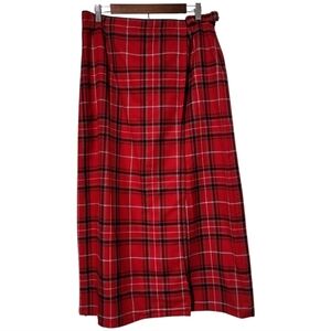 Vintage crazy horse tartan Red black  plaid long maxi skirt